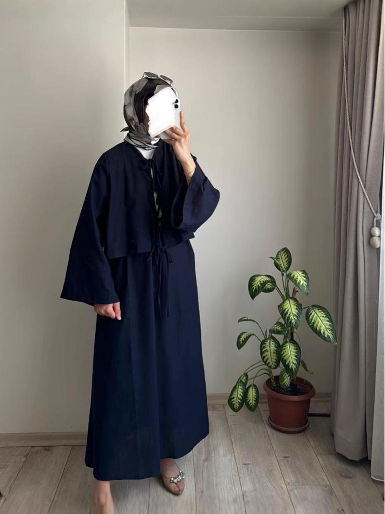 2025 Spring Muslim Women's Fashion Set: Tie-up Top and Loose Half Skirt