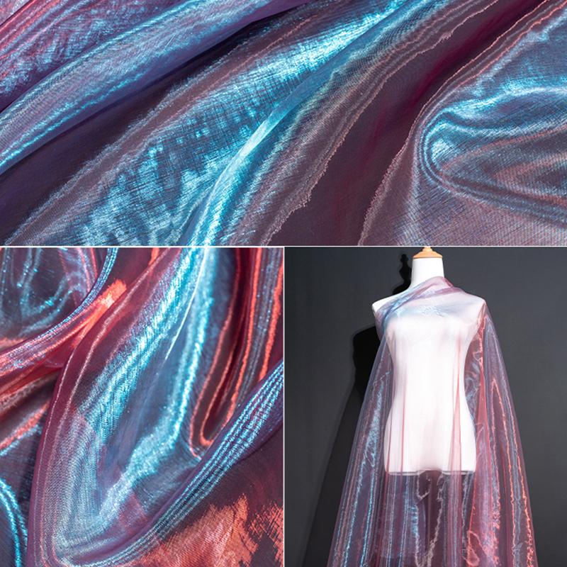 Przezroczysty Laserowy Tiul Tkanina Szycie Siatka Materiał Kolorowa Organza Szklana Fluorescencyjna Przędza Jedwabny Szyfon Materiał na Odzież Sceniczną