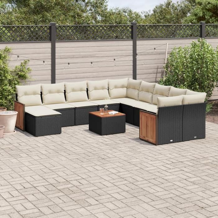 VidaXL Salon de Jardin avec Coussins 12 pcs, Canapés de Patio, Ensemble de Meubles, Mobilier de Terrasse Extérieur, Noir 3260656