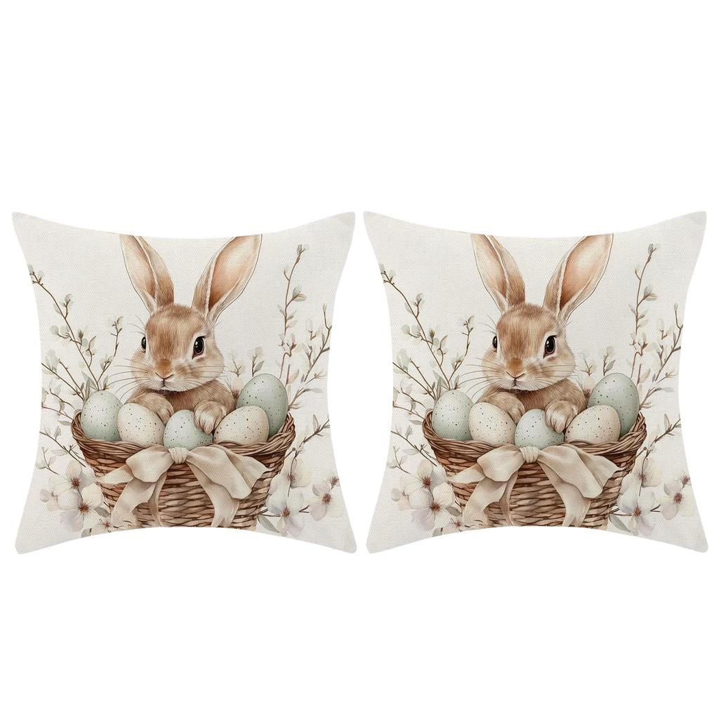 Easter-themed 4-piece Pillowcase Set With Retro Bunny And Egg Patterns. Size Sofa And Bed Headboard Cushion Covers. Skin-friendly And Fabric