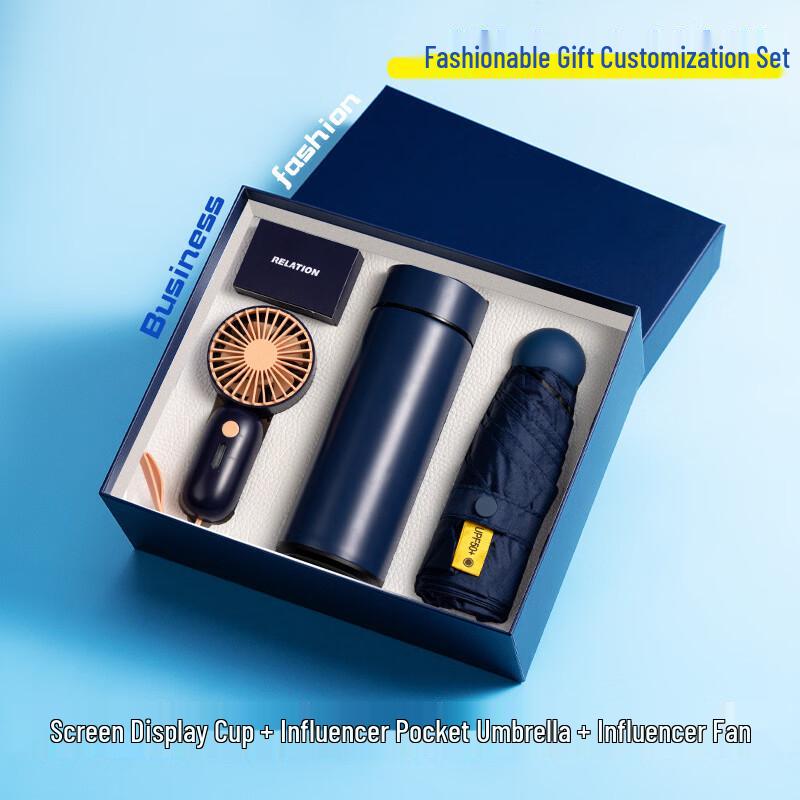 Business Gift Set with Thermos, Umbrella, and Fan