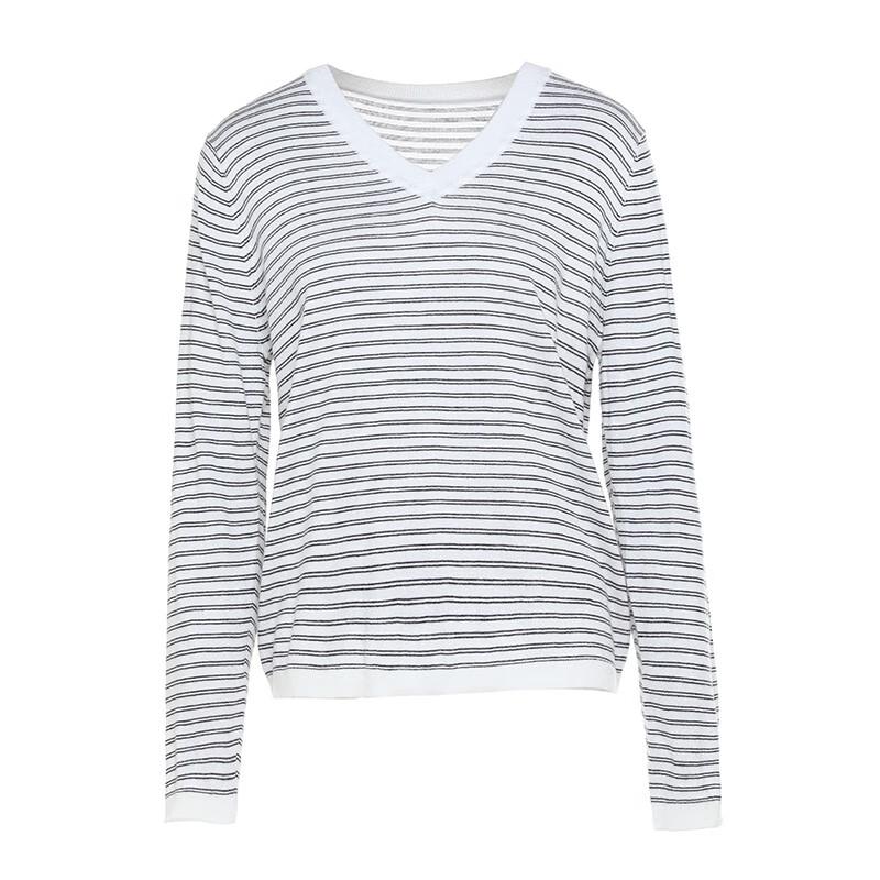 

G·TENNA MH4598 Women s V-Neck Striped Fine Wool Sweater M