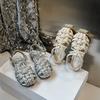 Girls Sandals Weave Solid Color Kids Princess Shoes Non-slip Soft Sole 2025 New Kids Beach Shoes Vintage Simple Bows Ins Trendy