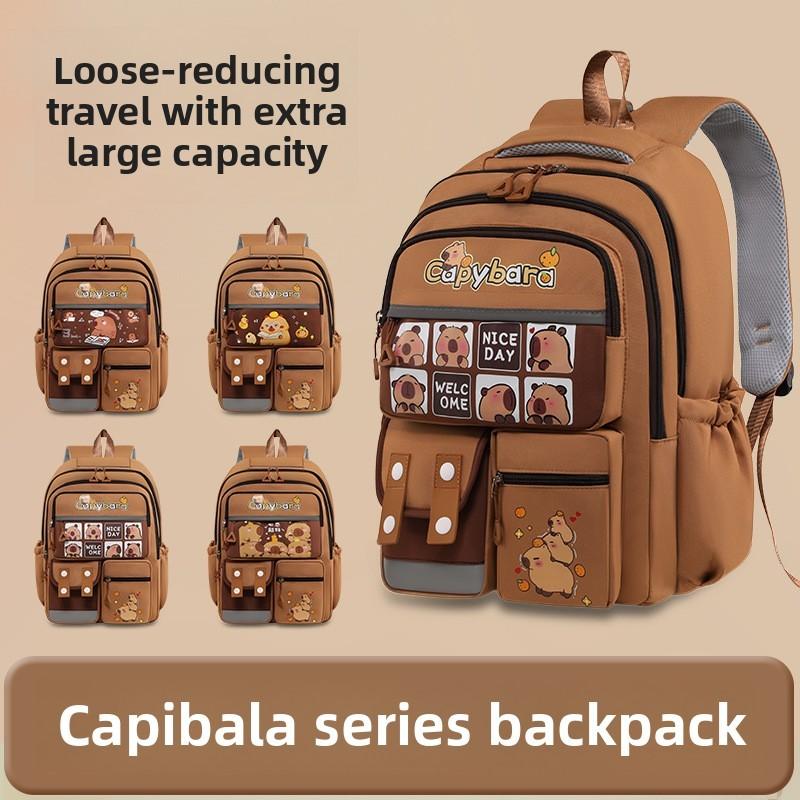 Nylon Childrens Backpack Featuring Capybara Cartoon Pattern Classroom Bag School