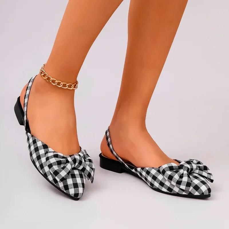 Fashion 2025 Fashion Closed Toe Shallow Women's Sandals Summer New Butterfly-knot Dress Color Matching Elegant Comfortable Ladies Shoes