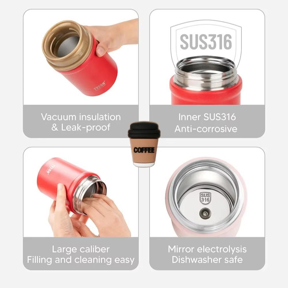 Tyeso 600ml Thermoses Stainless Steel Thermal Food Jar Vacuum Insulated Box Vacuum Flasks for Hot Cold Water Bottle Meals Unisex with Coffee Sticker