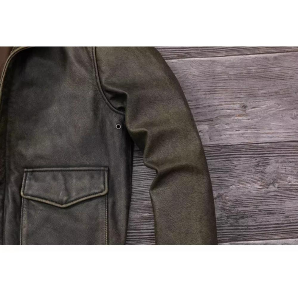 Chinese Size Classic Military A2 Air Force Leather Flight Jackets Vintage Stonewashed Cow Leather Jacket Men Soft Cowhide Mens Coat
