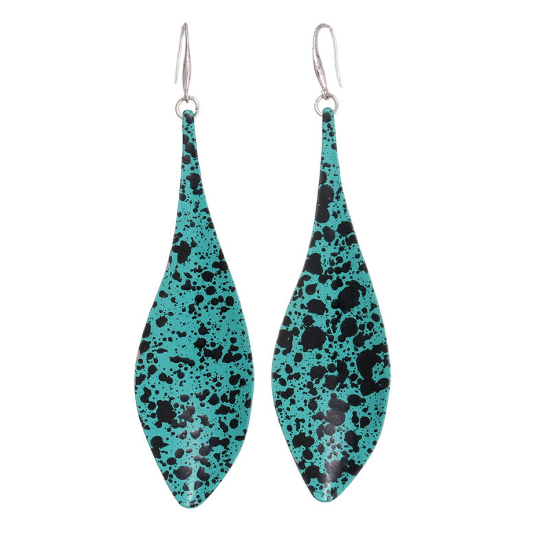Vintage Metal Blue Large Leaves Hook Earrings for Women Ladies Bohemian Exaggerated Dangle Earrings Holiday Jewelry Accessories