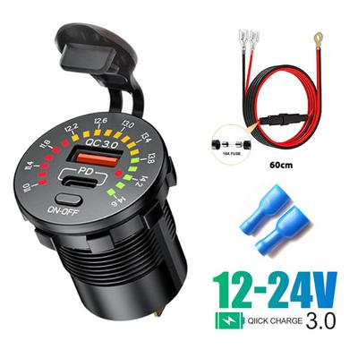 12 V 24 V Araç Şarj Cihazı PD USB QC3.0 Hızlı Şarj Soketi ile ON/Off Anahtarı ve Araba Tekne Motosiklet Kamyon için Gerilim Göstergesi