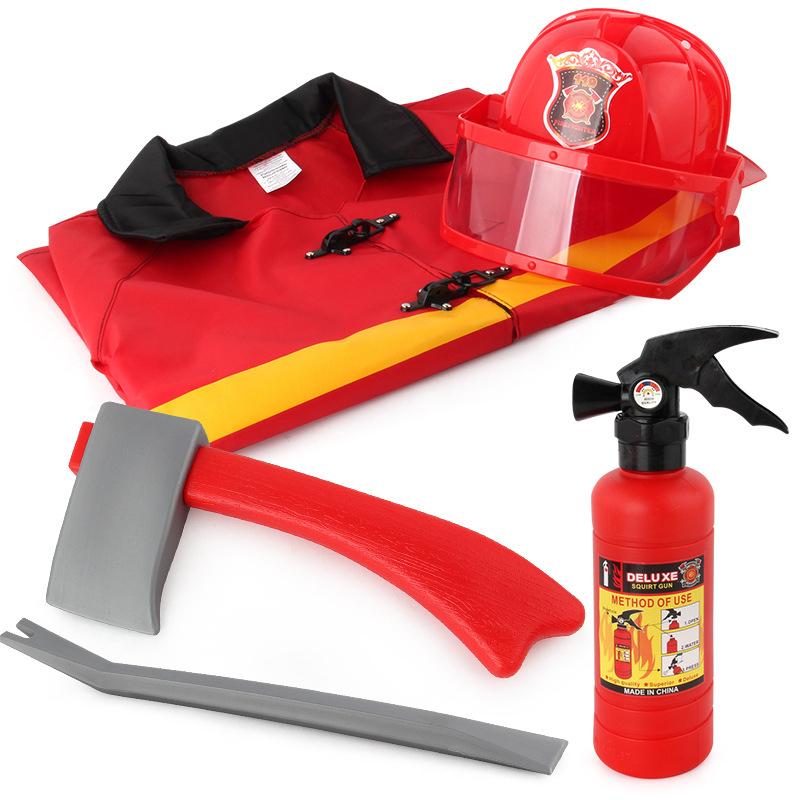 Kids Firefighter Costume Tool Costume Role Play Suit Fireman Dress Up Outfit Hat Fire Extinguisher Party Birthday Gift Toy