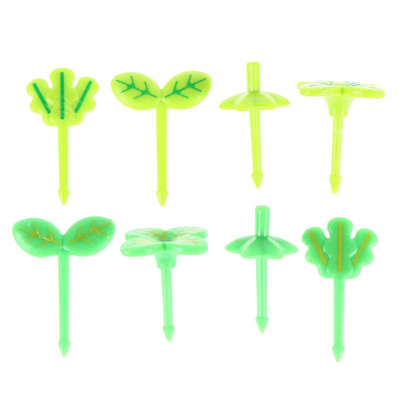 8Pcs Fruit Fork Toothpick Leaves Plastic Decoration Lunch Box Bento Accessories