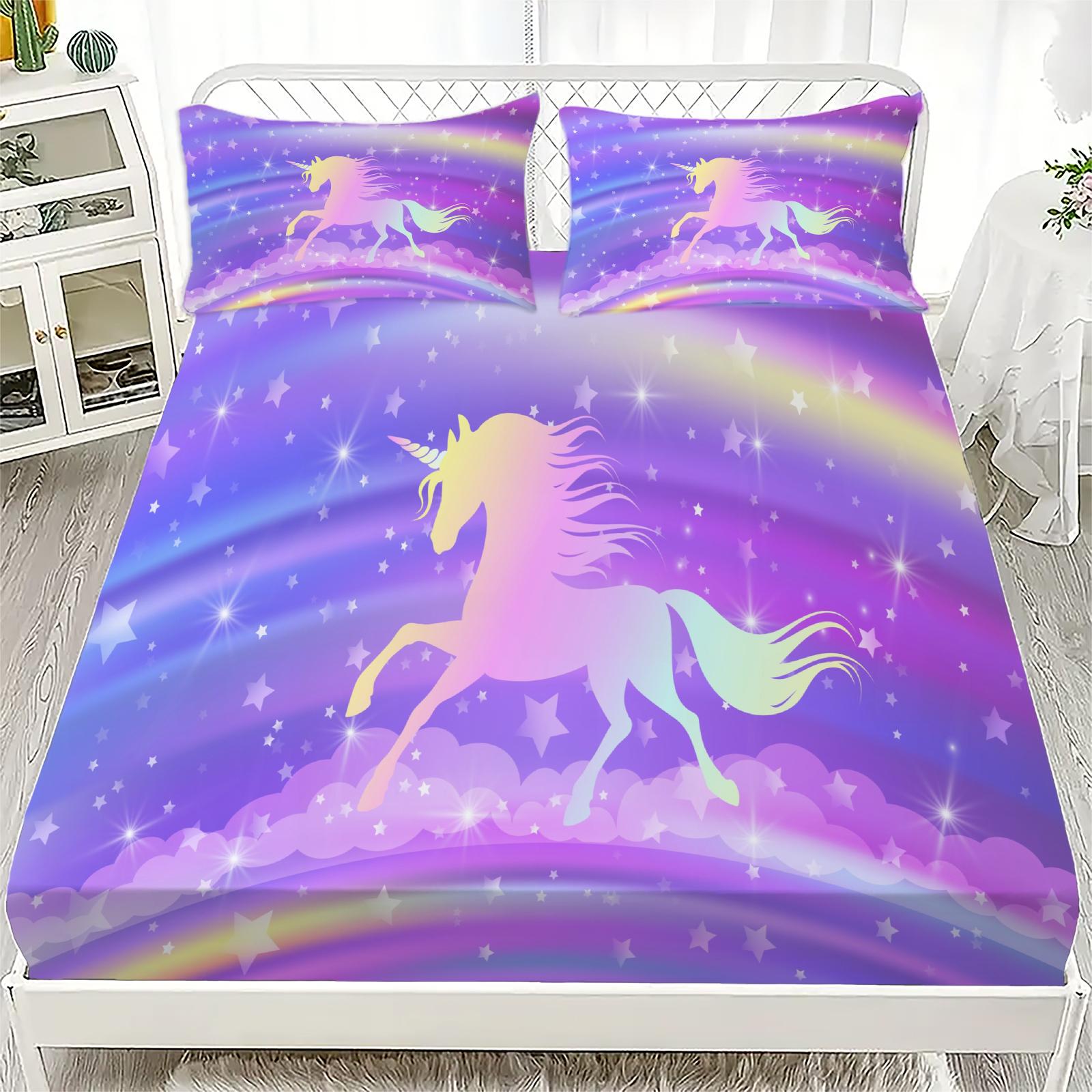 Pegasus 3D Eenhoorn Patroon Mooi Bedrukte Hoeslaken Inclusief 1/2 Kussenslopen Voor Jongens en Meisjes Kinder Decor 150x200cmx25