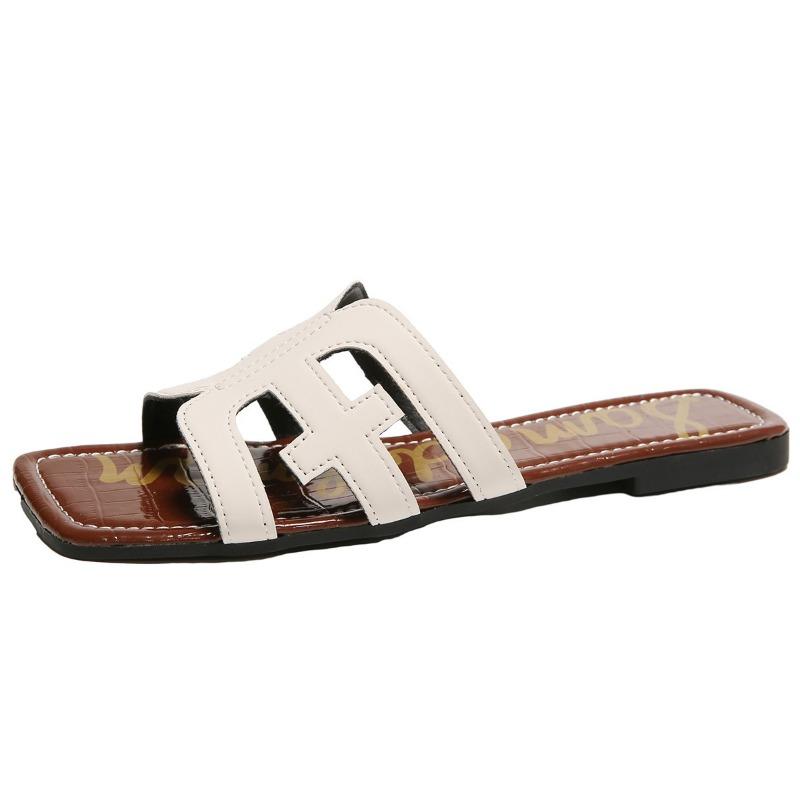 Women's Hollow Out Flat Slides, Retro Square Open Toe Summer Shoes, Casual Outdoor Beach Slides