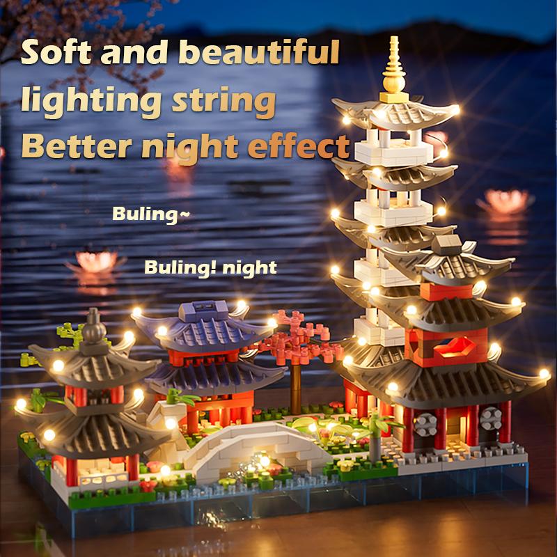 Hangzhou West Lake Scene Architecture Model Decoration Micro Particle Building Blocks Chinese Style Puzzle Assembly Toy Gift