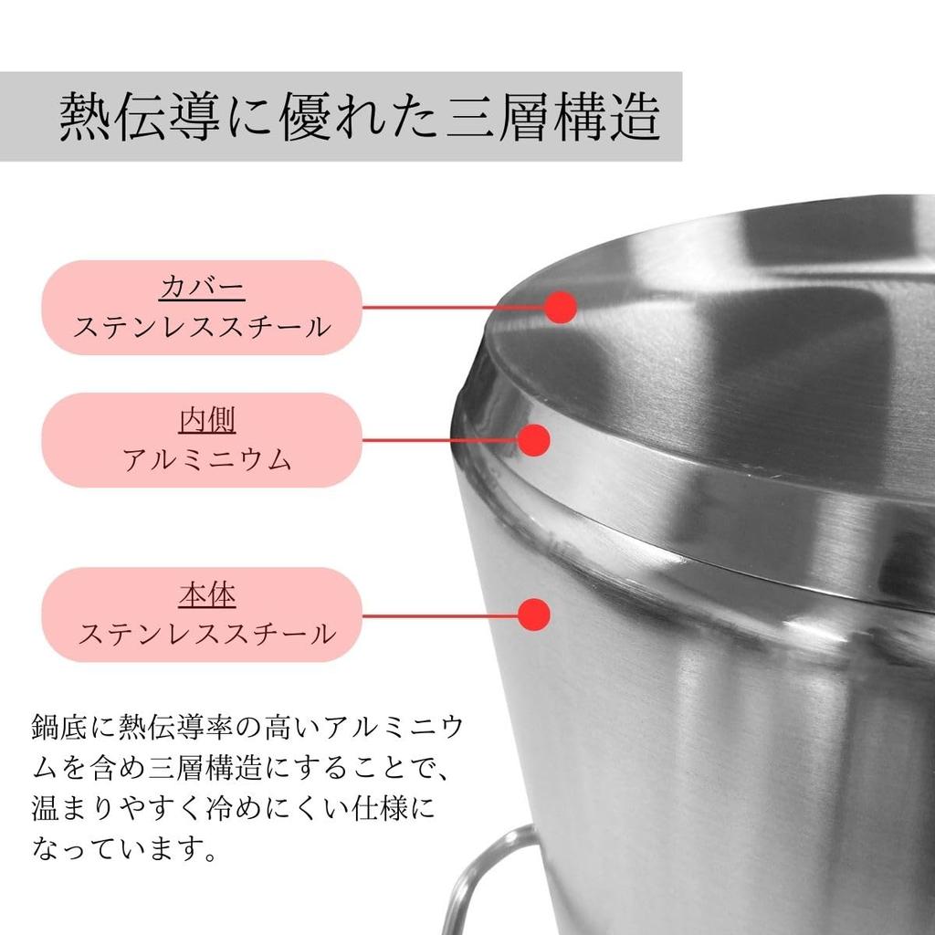 Thunder Group Stainless Steel Half Body Pot IH Compatible 24cm with Lid Commercial Use Double Handed Pot SLSPS4008 7.5L