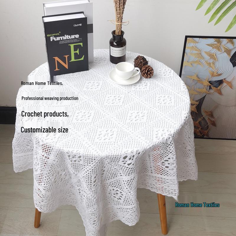 Elegant White Crochet Lace Tablecloth for Dining, Round, or Coffee Tables