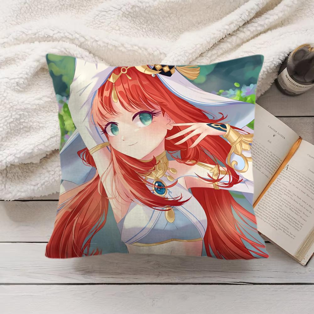 Nilou Cute Genshin Impact Cushion Cover Silky Short Plush Invisible Zipper Dustproof Sofa Pillow Case For Home Decor