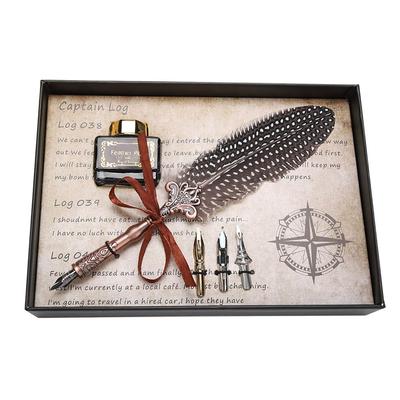 Stilografica Classica Retrò Penna a Immersione con Piuma Set Bottiglia di Inchiostro Cancelleria Regalo Scatola Compleanno Nero