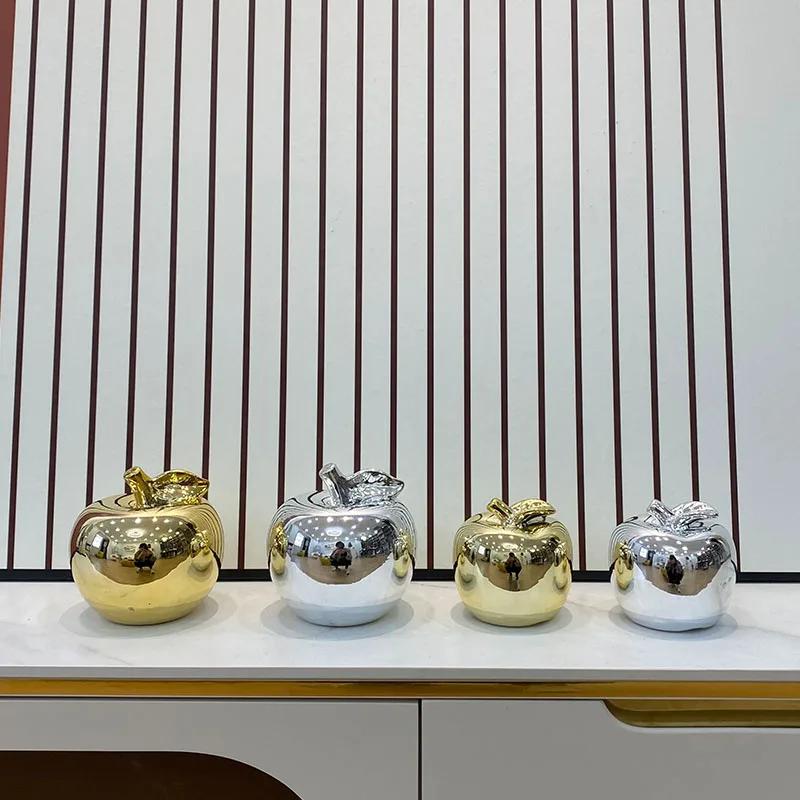 1 Pcs Ceramic Golden Apple Figurines for Interior Europe Fruit Decoration Ornaments Home Office Desktop Decor Accessories