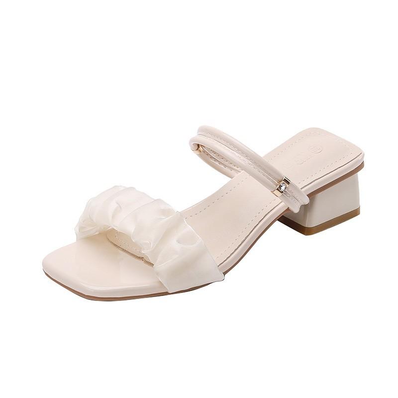 Fairy wind sandals female summer 2025 new outer wear thick heel French medium heel high heel two wear cool slippers