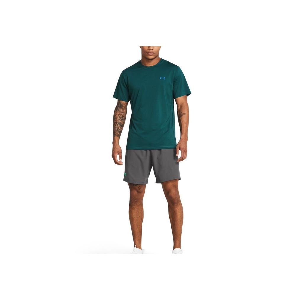 Under Armour Solid Color Casual Training Breathable Crew Neck Short Sleeve T-Shirt Men Tops Aqua 1383668-449