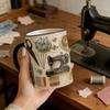 High Quality Ceramic Sewing Theme Coffee Cup Durable And Safe Ceramic Drinkware Cup For Daily Use 11oz Generous Size.