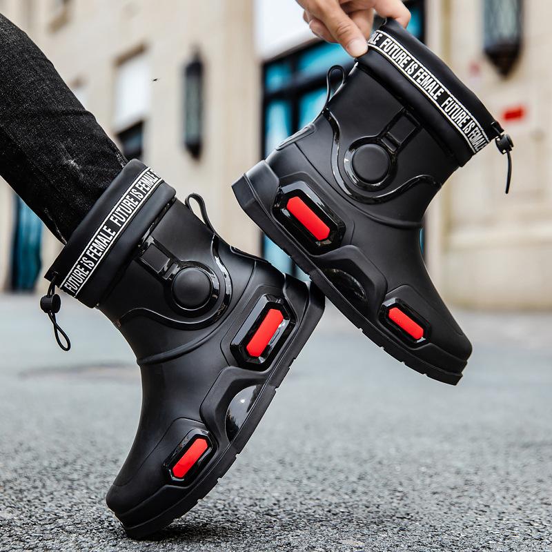 Fashion short rain shoes men's adult new rain boots wear thick-soled wear-resistant rubber shoes kitchen non-slip low-top waterproof shoes