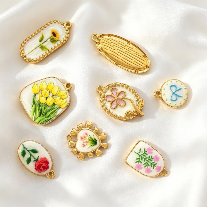 5/8Pcs Vintage Flower Enamel Charm Pendant Stainless Steel Drop Oil Floral Beads For Diy Necklace Bracelet Jewelry Making
