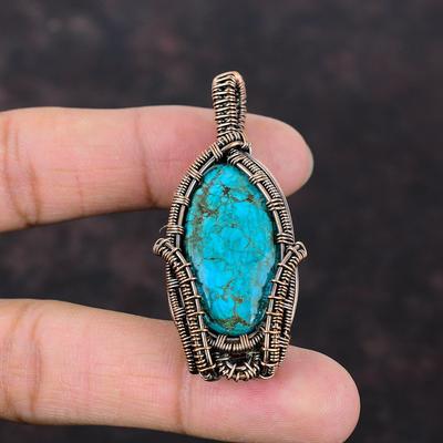 Ciondolo Turchese Tibetano Ciondolo Avvolto in Filo di Rame Ciondolo Fatto a Mano Gioielli con Pietra Preziosa Turchese Regalo Per Lui Gioielli Unici con Design in Rame