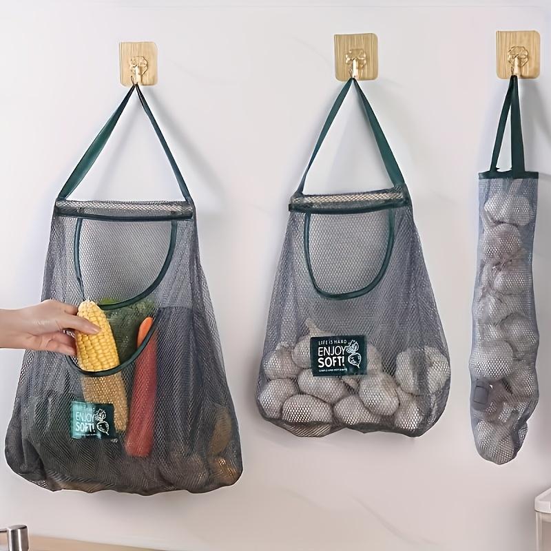Multi-Pocket Hanging Mesh Storage Bags for Kitchen Versatile Wall Organizer for Fruits, Vegetables, Ginger & Garlic Kitchen Organizers And Storage