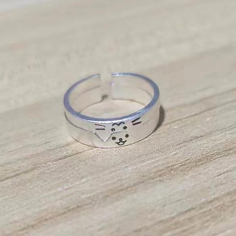 Adjustable Opening Cat Dog Couple Rings For Women Men Versatile Cute Overlapping Wear Rings Jewelry Accessories Gifts