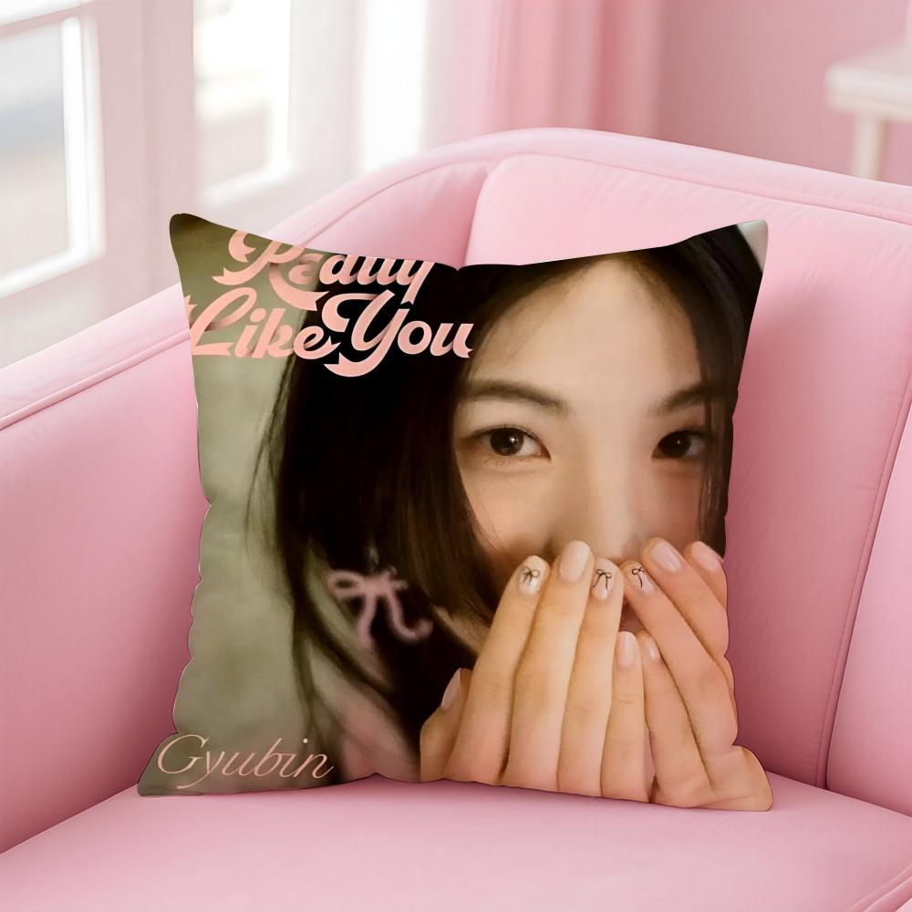 Hot Beautiful Kpop Singer GGyubin Sweet Cushion Cover Pillowcase Short Plush Invisible Zipper Room Sofa Cushion Cover