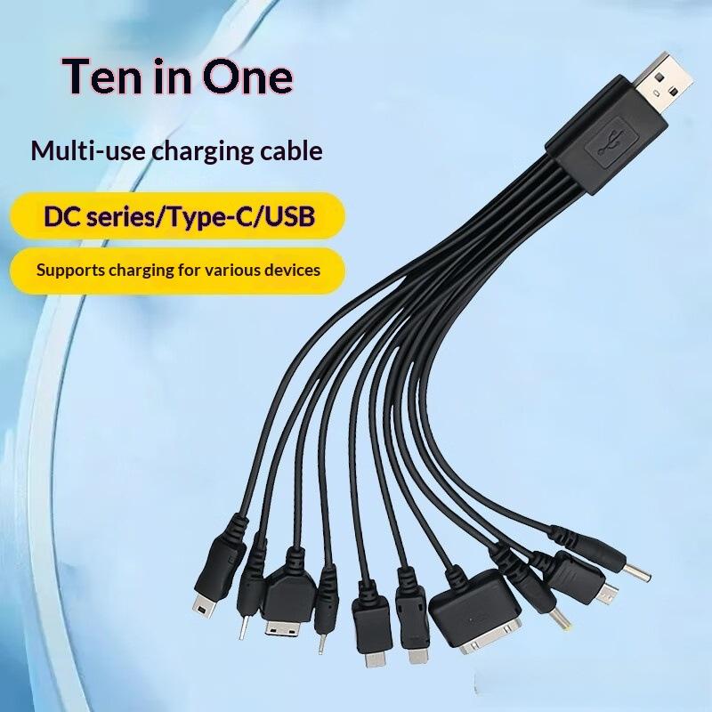 10-in-1 Universelles Multi-Kopf-USB-Ladekabel Schnellladekabel Tragbares Kabel für Handy Ohrhörer Powerbank Outdoor-Nutzung