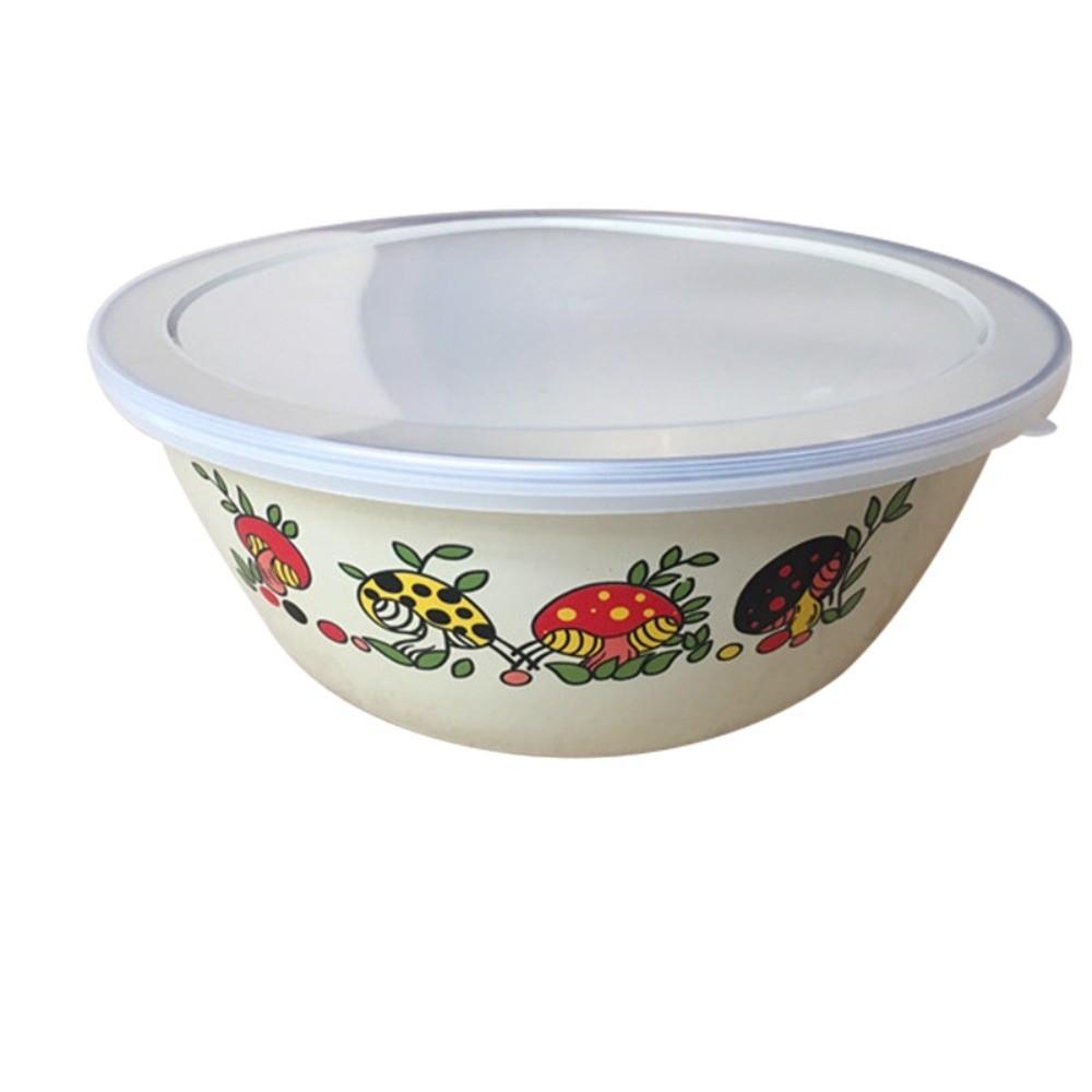 with Lid Enamel Mixing Bowl Chinese Rose Print Instant Noodle Bowl Vintage Enamel Bowl Camping