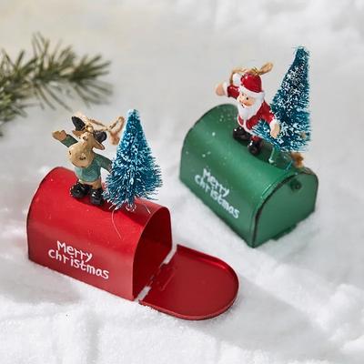 Christmas Tree Ornaments Iron Cabin Mailbox Indoor and Outdoor Hanging Decorations Window Display Pendant Home Decor Accessories