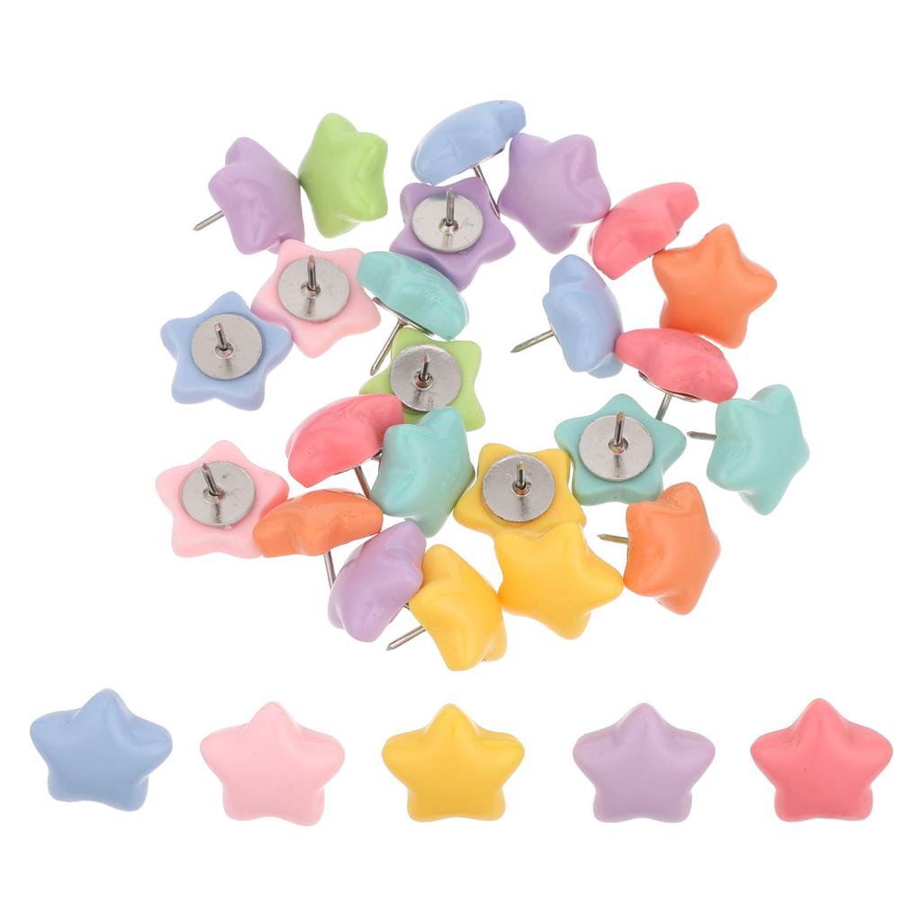 30Pcs Five Pointed Star Thumb Tacks Colored Resin Flat Push Pins for Office Classroom Home Cork Board Notice Board Travel Map