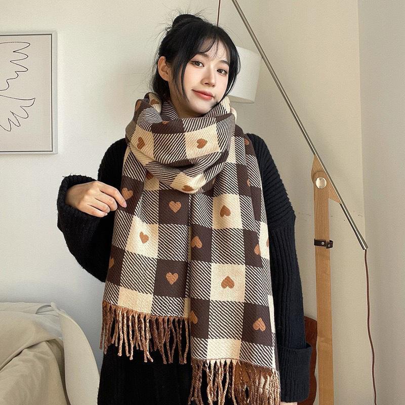 New Autumn And Winter Scarf For Women Knitted Heart-Shaped Plaid Cute Girls Winter Scarf College Fashion Casual Shawl Scarf