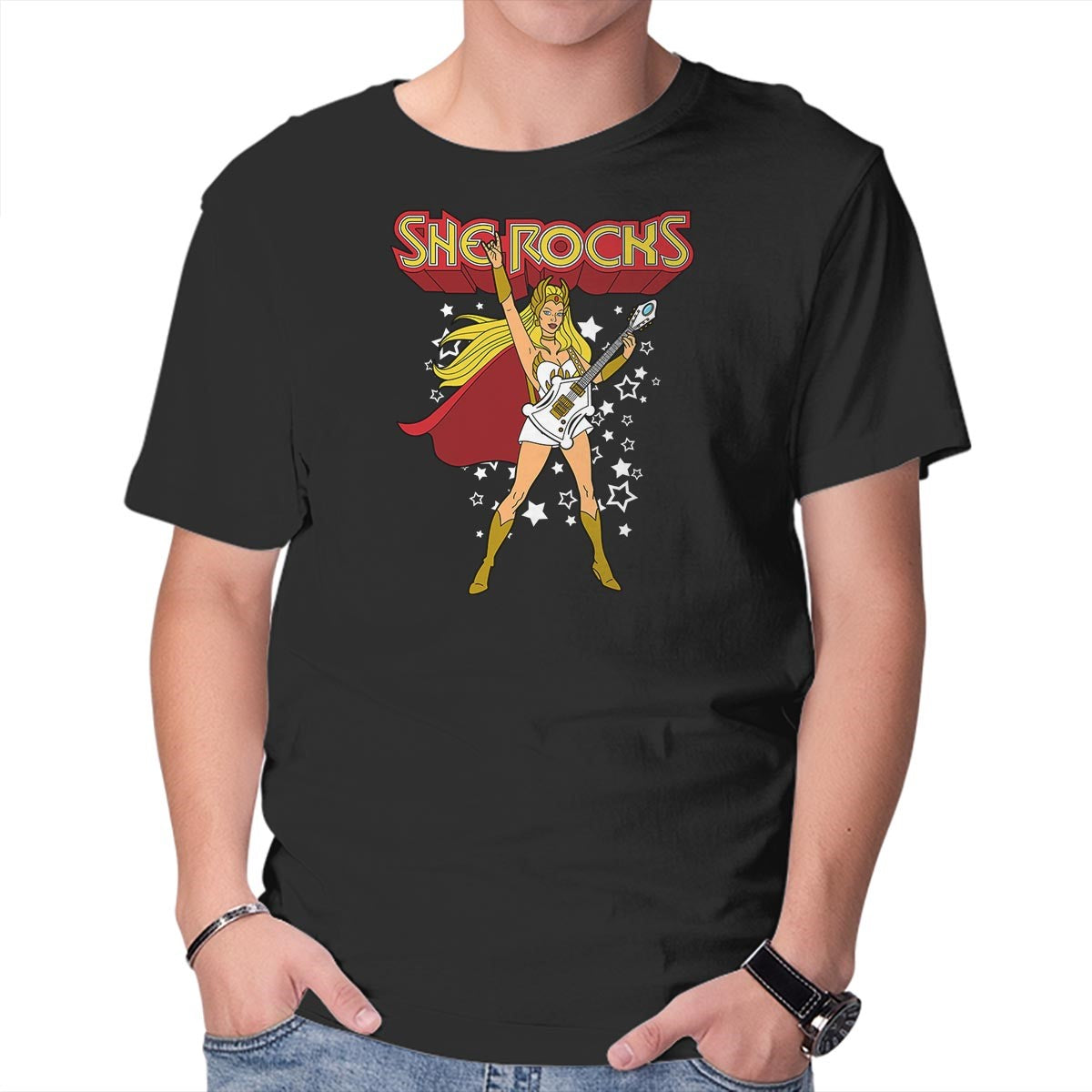 Unisex Crew Neck T-Shirt She Rocks Graphic Short Sleeve Casual Tee XS