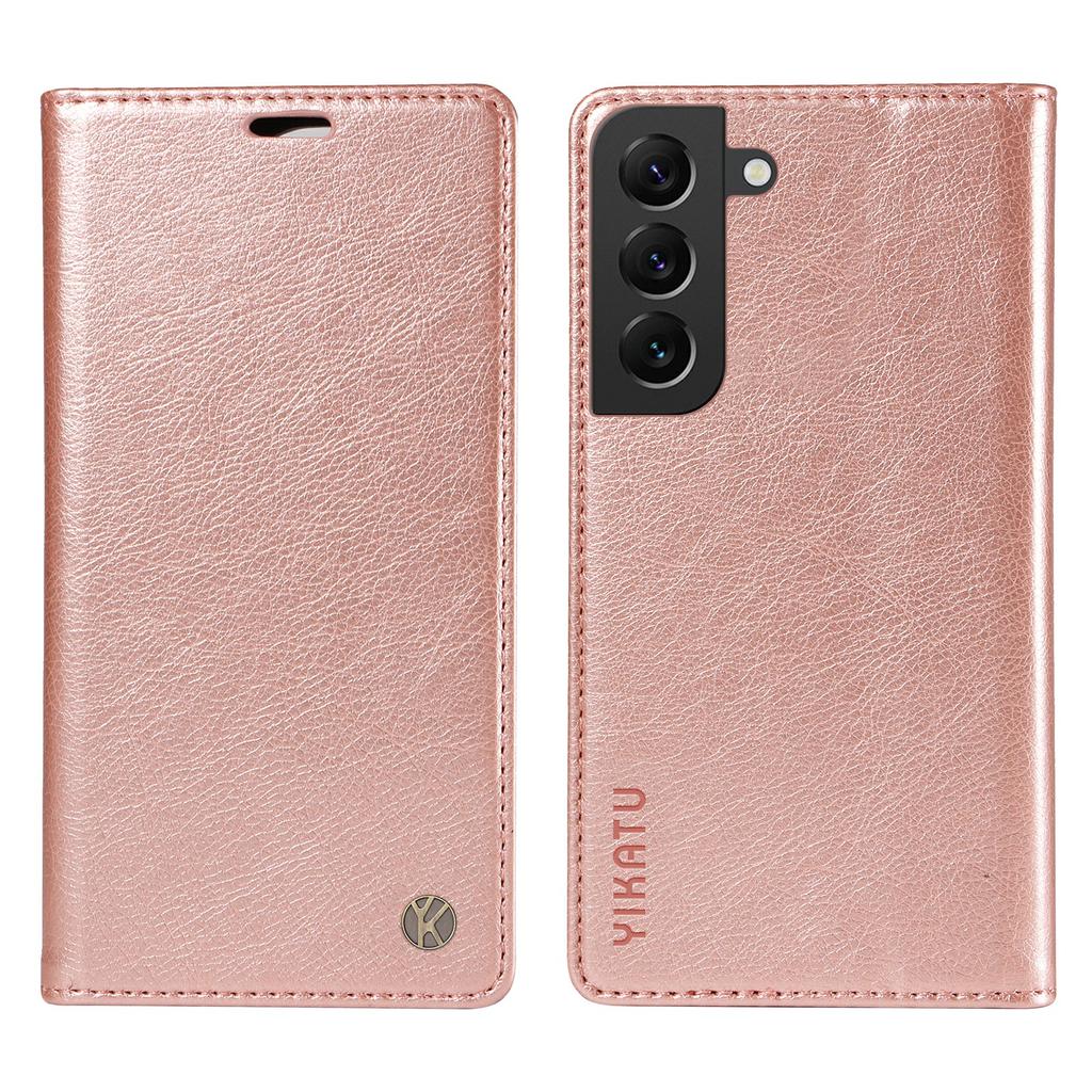 YIKATU YK-006 For Samsung Galaxy S22 5G Magnetic Case Litchi Texture Leather Flip Stand Phone Shell