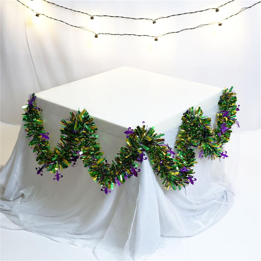 Mardi Gras Decorations Garland 2m Hanging Party Accessory Streamers Green Gold Purple Glittering Garland Decor