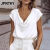 JPNTKY Bluze și Cămăși Casual de Modă pentru Femei, Culoare Uni, Imprimeu, Mânecă Scurtă, Decolteu în V