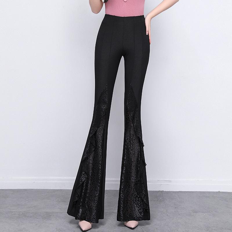 2025 Spring Black Lace High-Waisted Wide Leg Fishtail Pants
