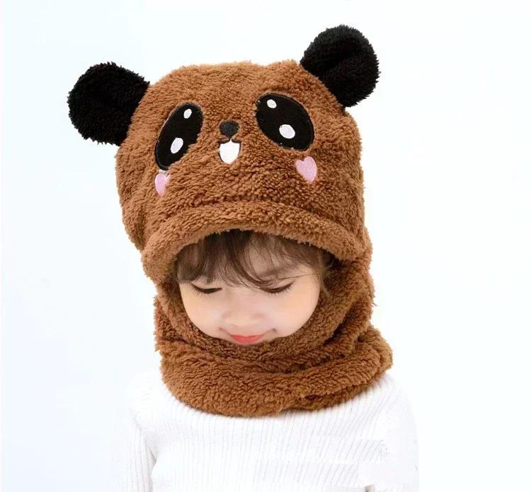 Cartoon Hat for Girls Boys Scarf Thicken Cap Winter Hat for Kids Newborn Baby Stuff Children Hat Plus Fleece Kids Caps