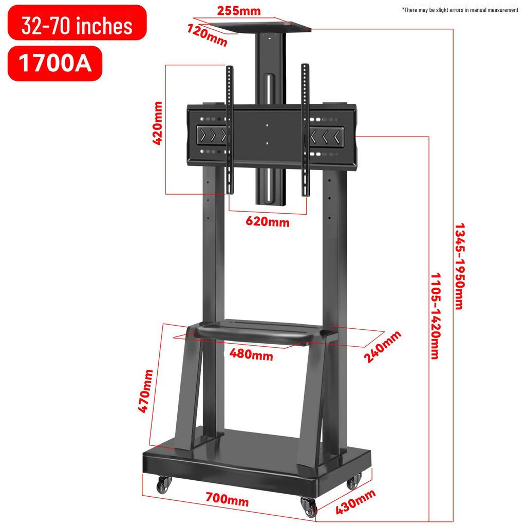 Mobile TV Floor Stand with Adjustable Mount and Shelf