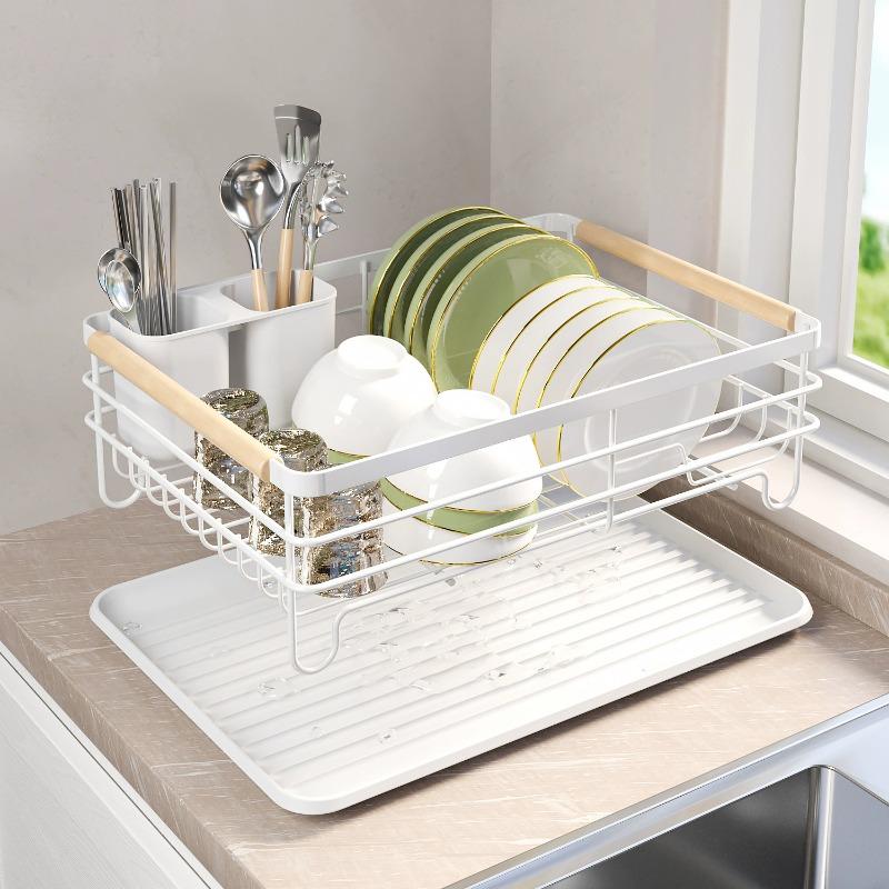 Escurridor De Platos De Cocina De Un Nivel Organizador De Vajilla Estante De Almacenamiento Blanco