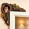 Playful Squirrel Statue for Home Chipmunk Tree Hollow Door Topper, Woodland Animal Frame Decor, Rustic Wood Decor Corner Ornament
