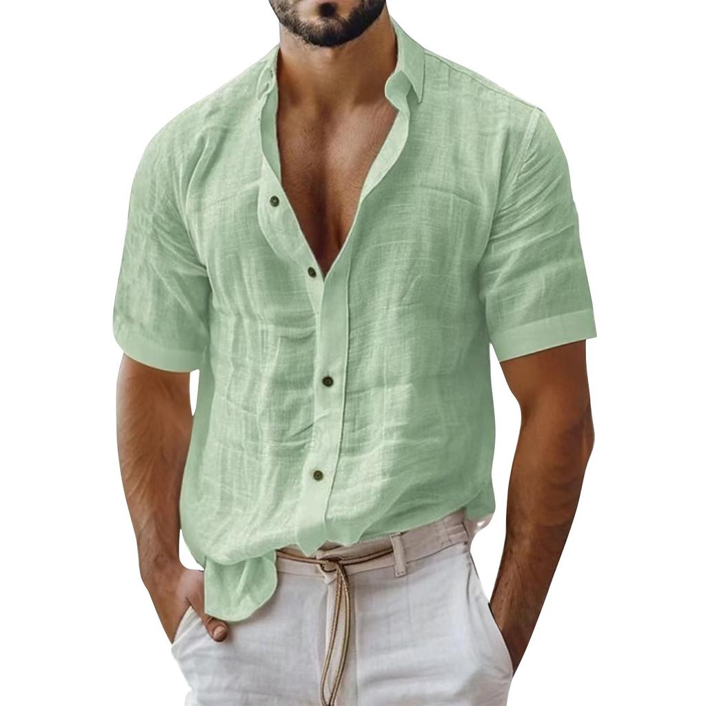 Men's Summer Solid Color Lapel Short-sleeved Shirt Men's Casual Fashion Short-sleeved Shirt