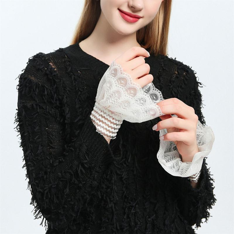 Lace Elegant Decorative Hand Sleeves Female Sweater Dress Coat Top Flare Sleeve Hollow Detachable False Cuff Ruffles Wristband