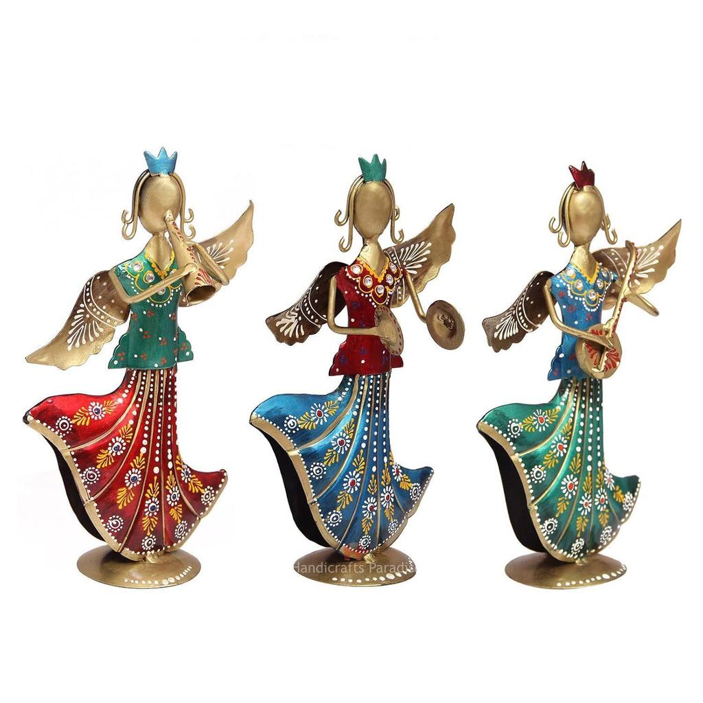 Wrought Iron Musical Angels for Home Décor Showpiece, 9.5 Inch, Set of 3 Piece