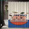 Crayon Shin-Chan & Friends School Uniform & Robot Statue Scene 2D Print Waterproof Shower Curtain, Blue & Yellow Bathroom Decor